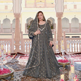 Grace In Grey Velvet Anarkali Set