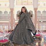Grace In Grey Velvet Anarkali Set