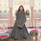Grace In Grey Velvet Anarkali Set