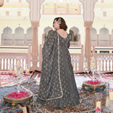 Grace In Grey Velvet Anarkali Set