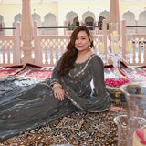 Grace In Grey Velvet Anarkali Set