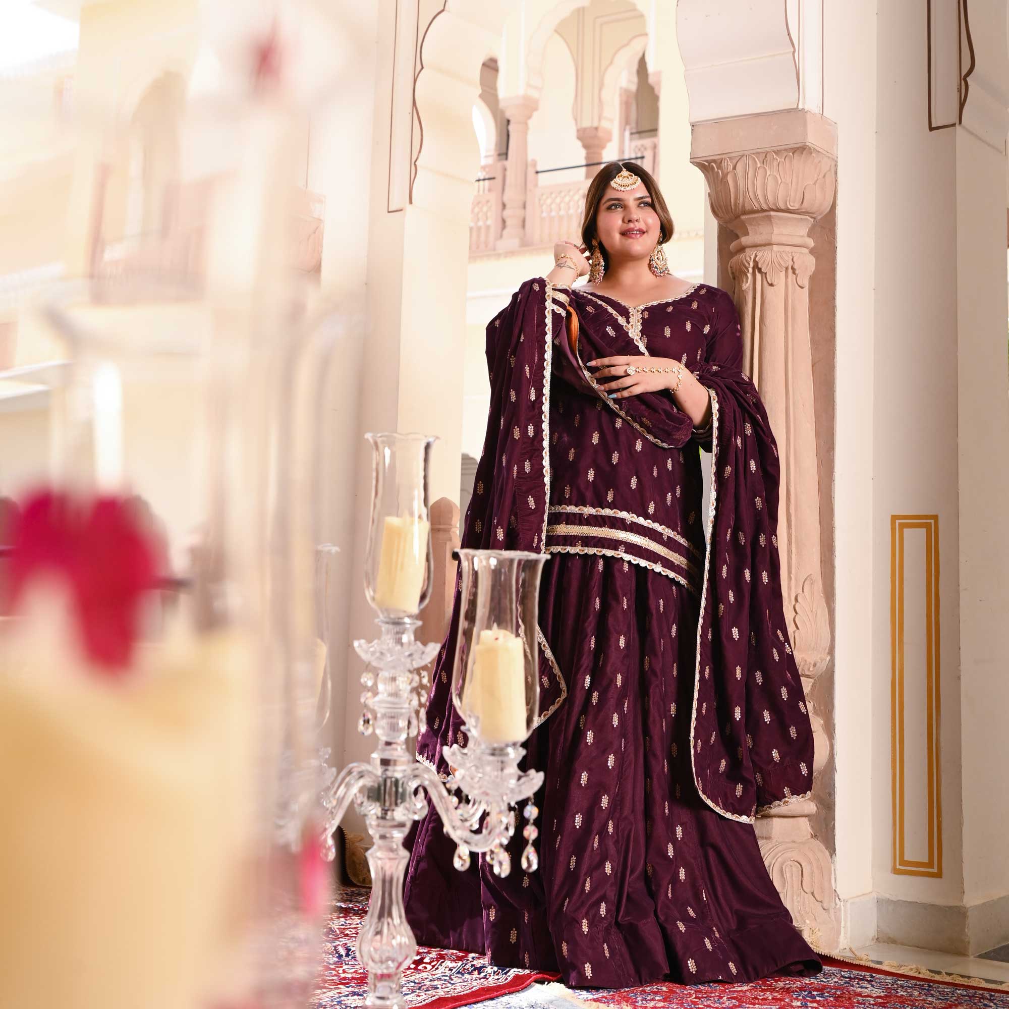 Sangria Spark Velvet Sequin Lehenga Set