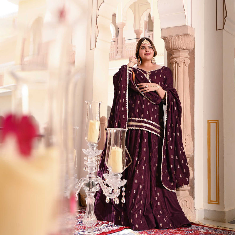 Sangria Spark Velvet Sequin Lehenga Set