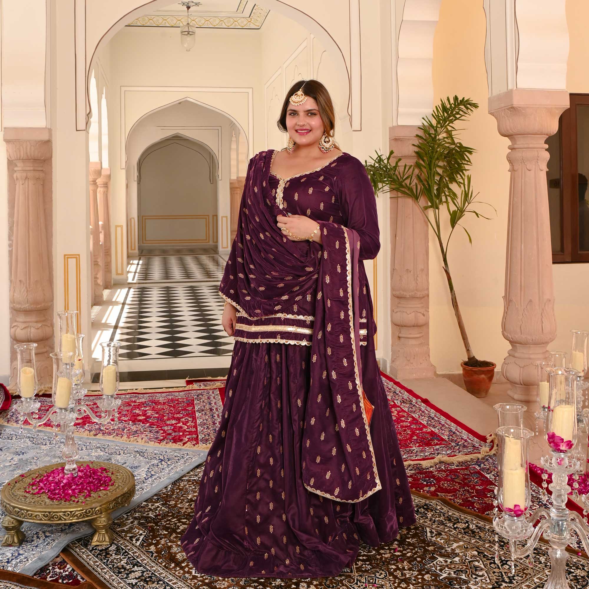 Sangria Spark Velvet Sequin Lehenga Set