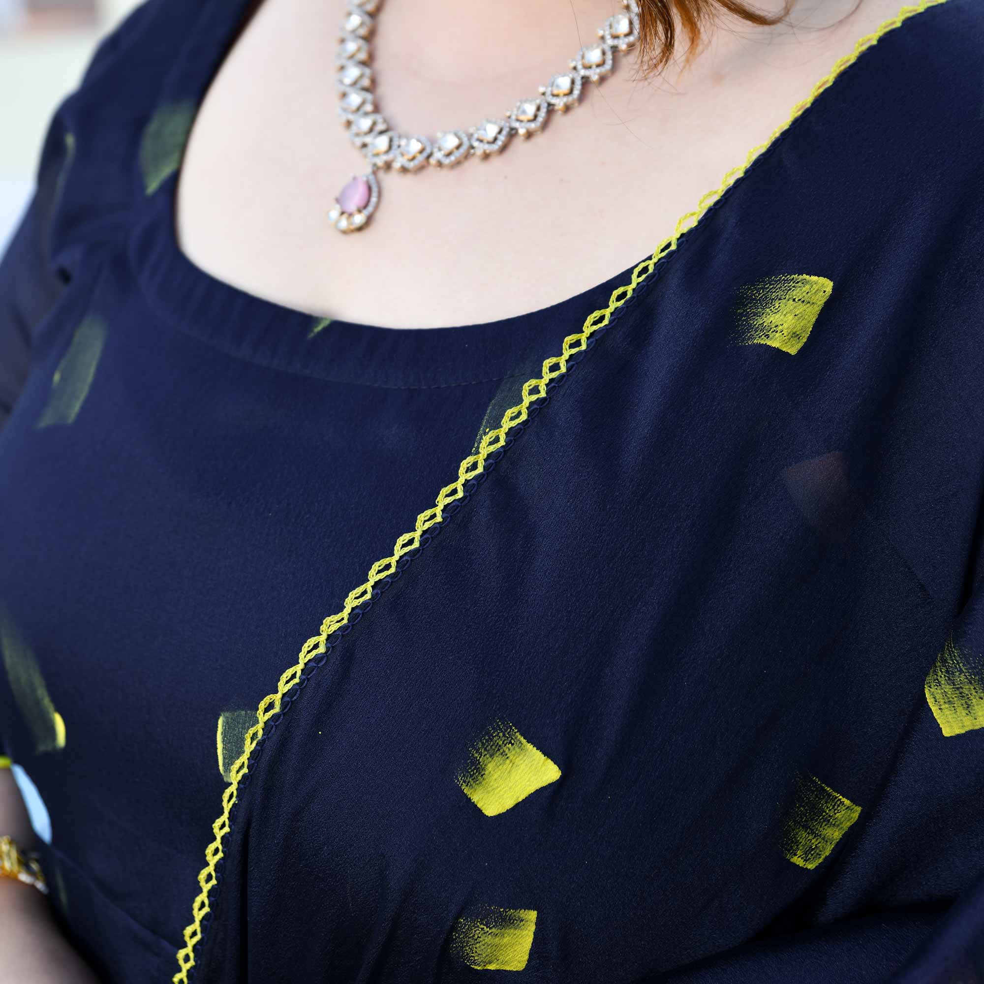 Oxford Stroke- Deep Blue Hand Painted Anarkali Set