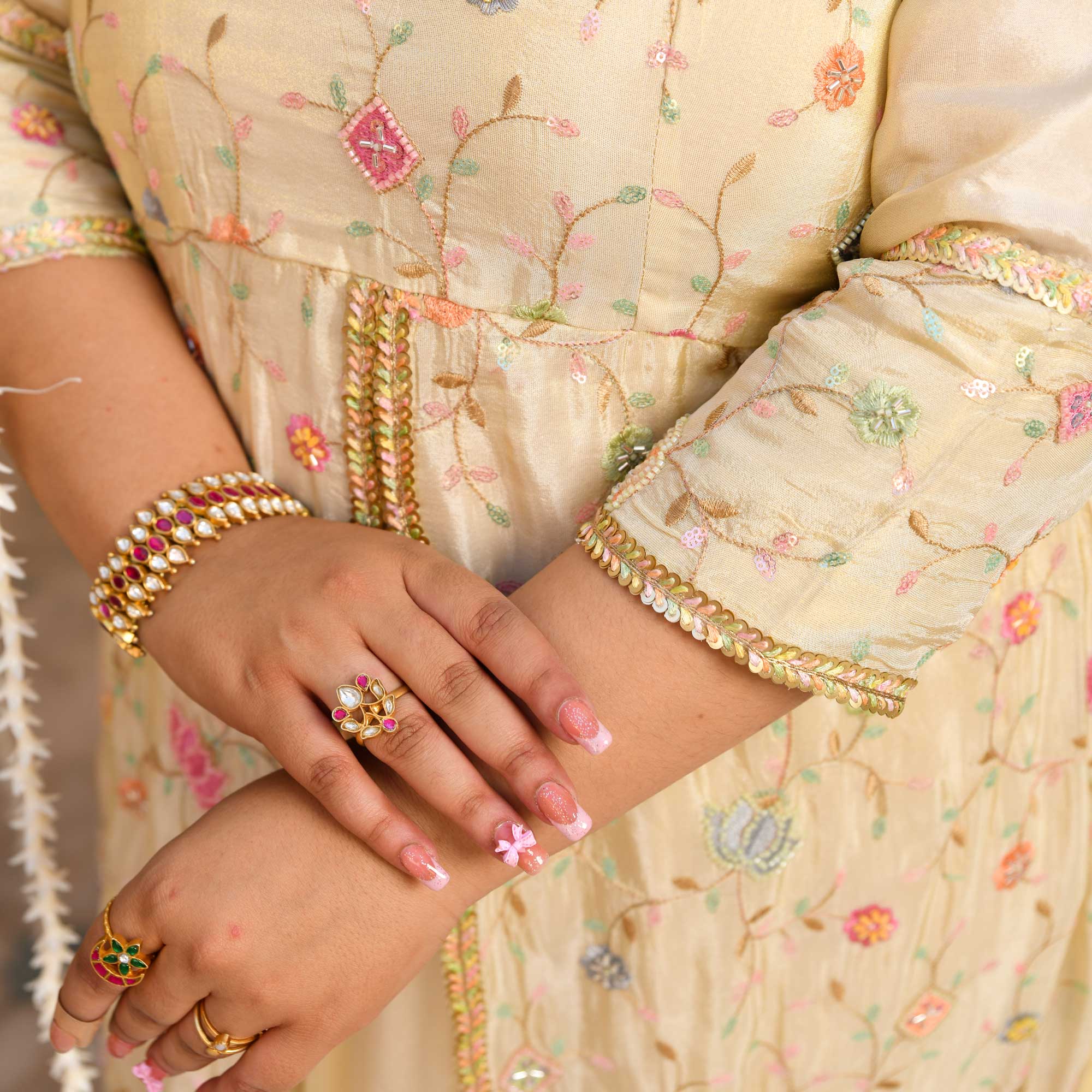 PAALKI- Ivory Cutdana Embroidered Pure Tissue Silk Anarkali