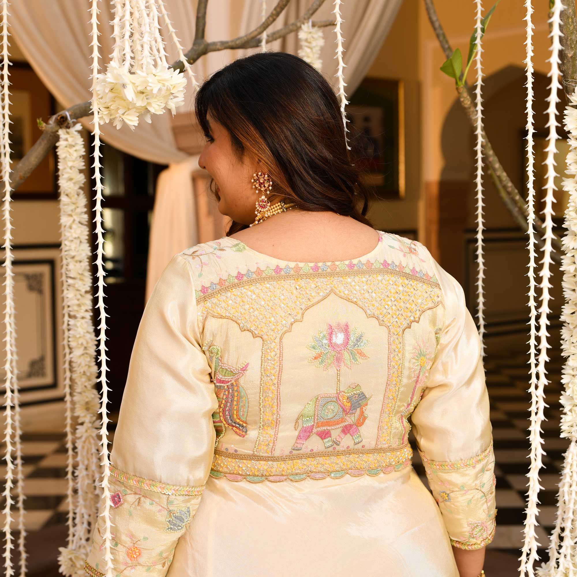 PAALKI- Ivory Cutdana Embroidered Pure Tissue Silk Anarkali