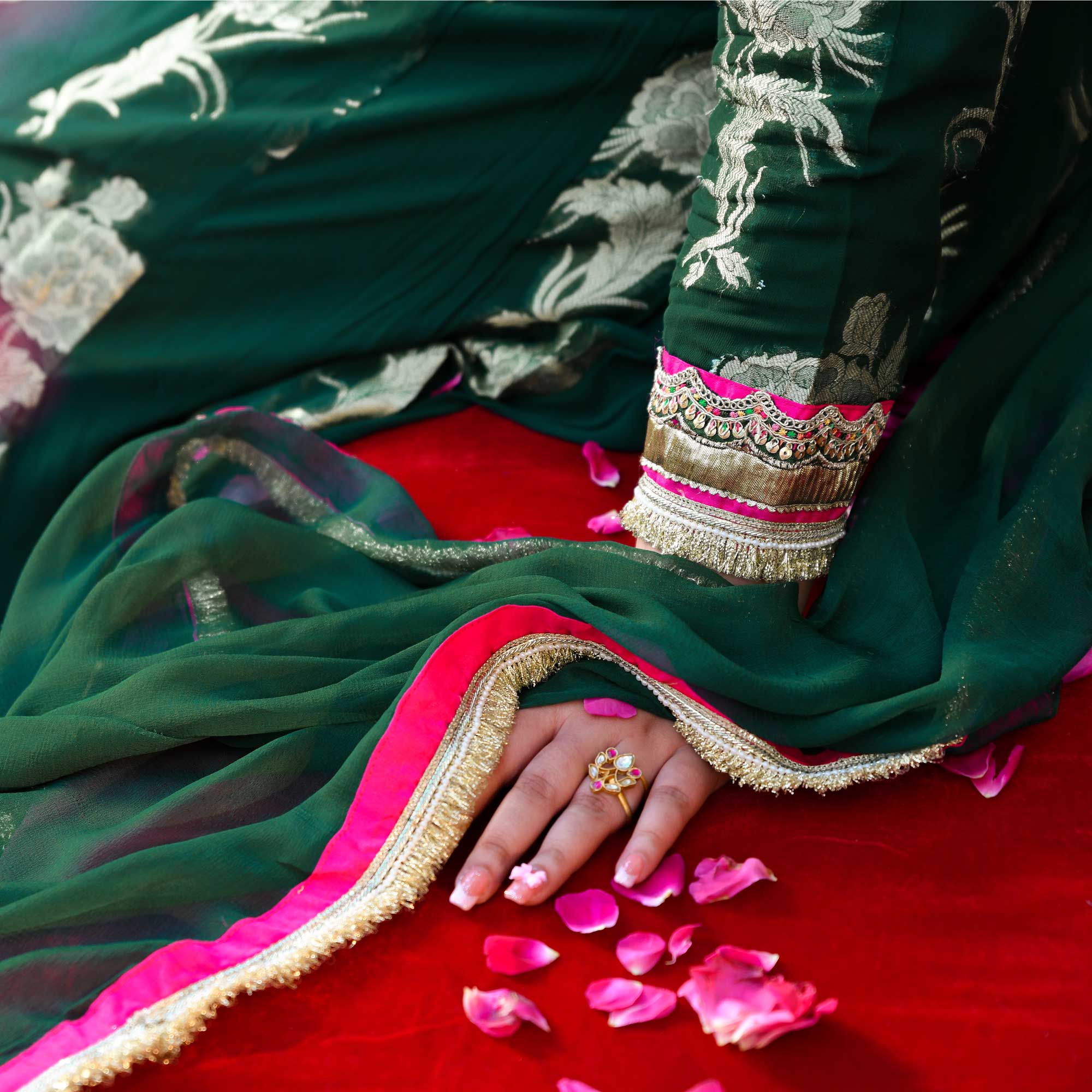 Tulsi- Bottle Green Banarasi Pure Georgette Anarkali Set