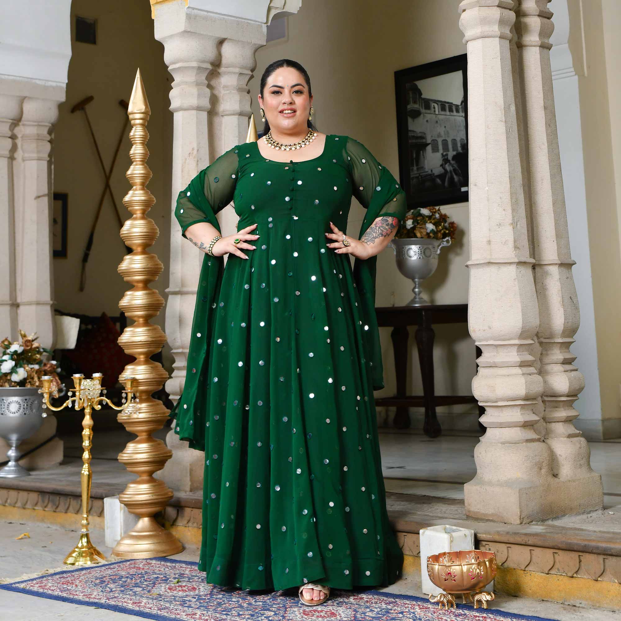 Glorious Green Radiance Georgette Embroidered Anarkali Set