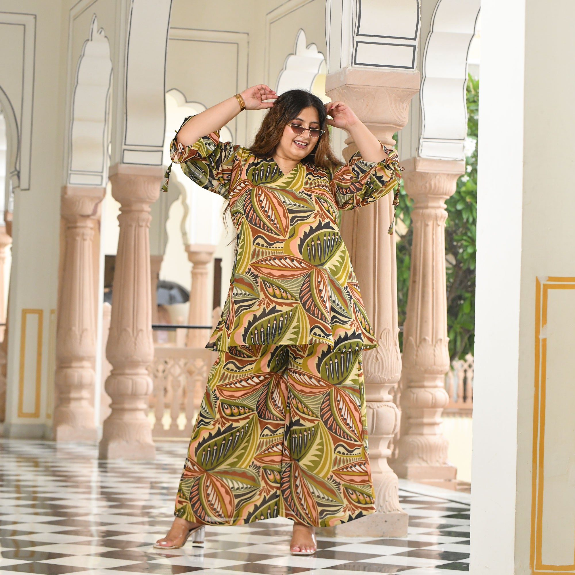 Leaf Affair Assymetrical Co-Ord Set