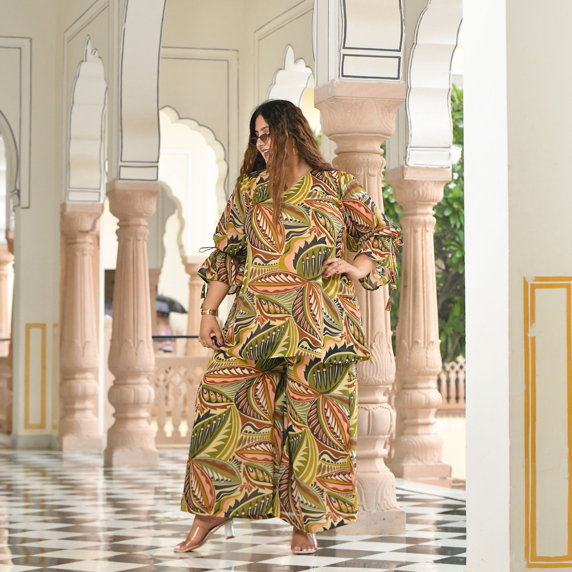 Leaf Affair Assymetrical Co-Ord Set