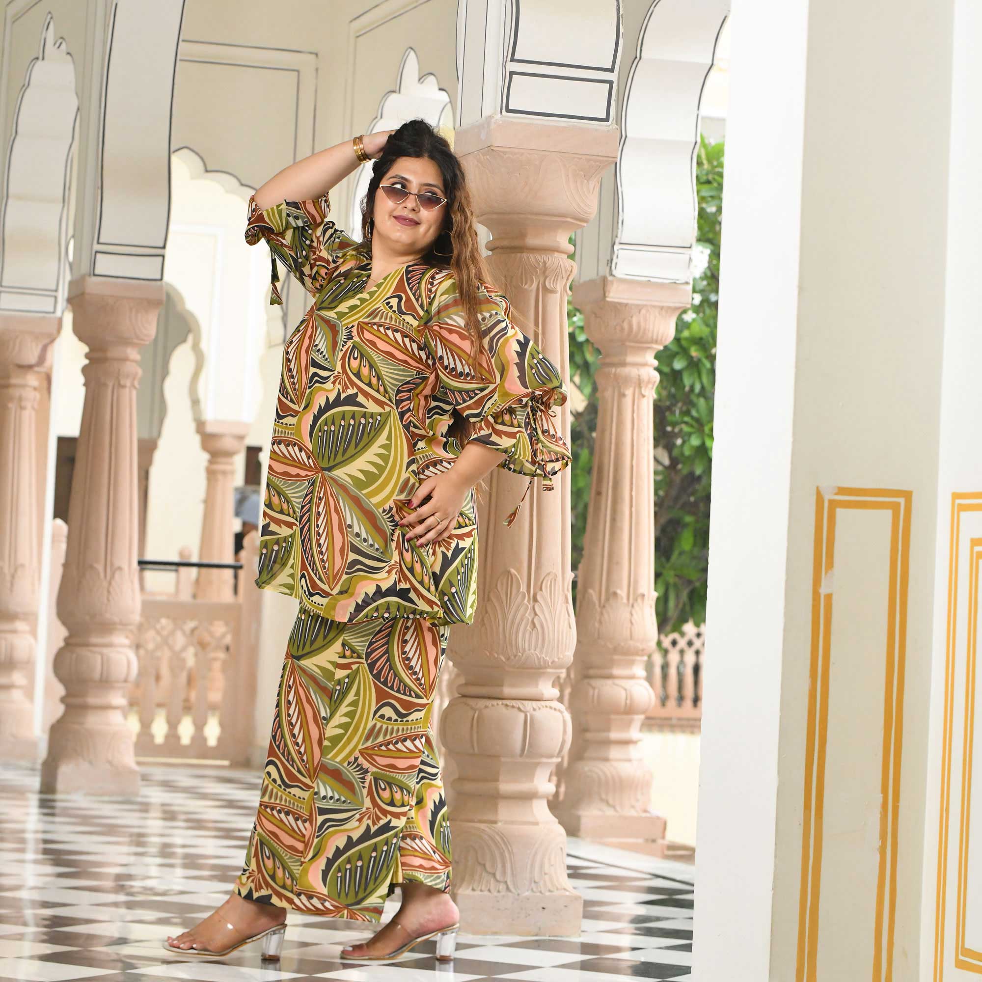 Leaf Affair Assymetrical Co-Ord Set