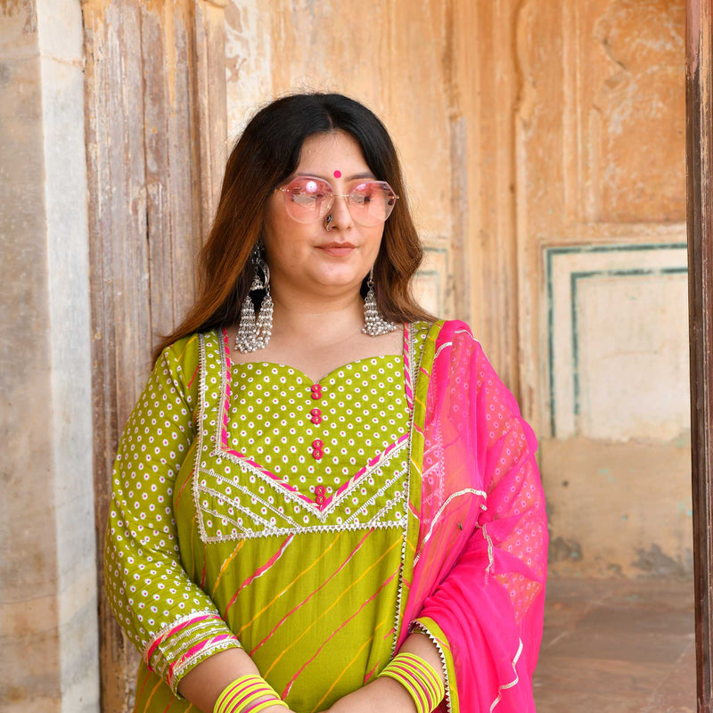 Haryali Leheriya cotton suit set