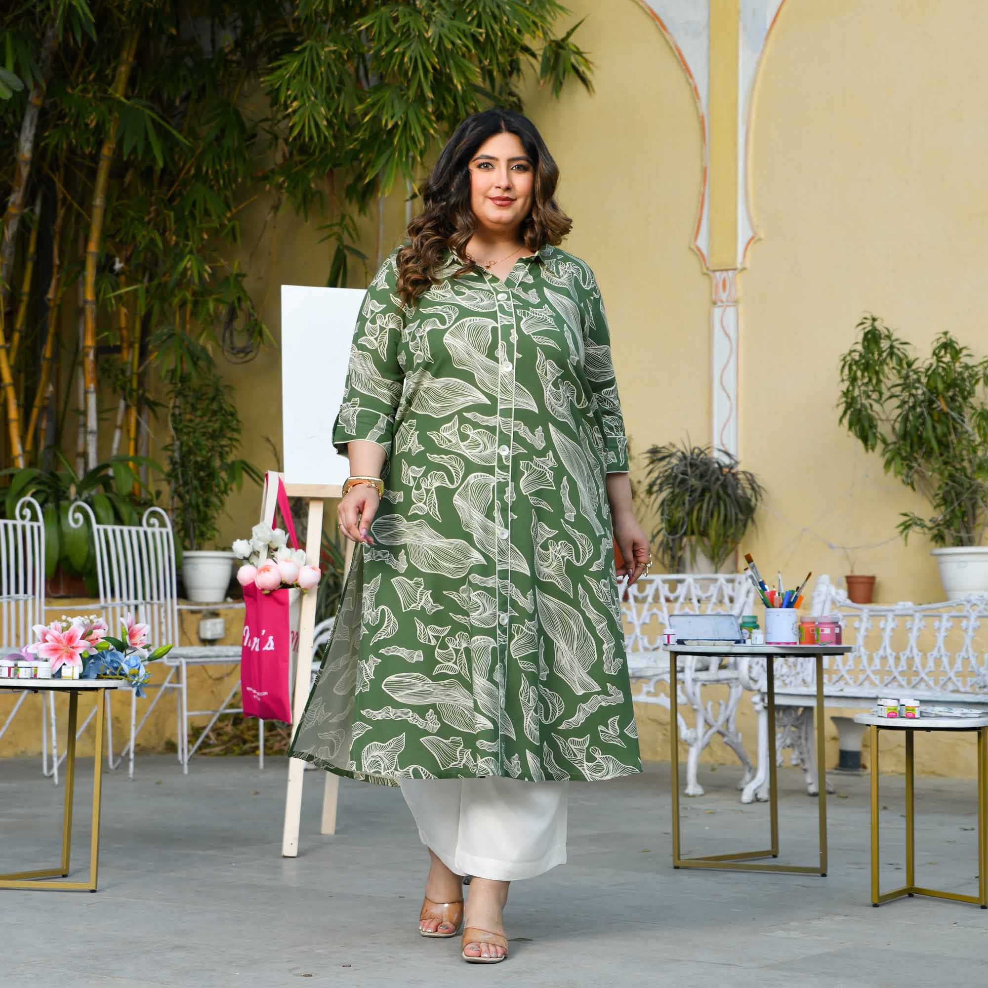 Saunf Sharbat- Green Floral Heavy GSM Rayon Cotton Kurta