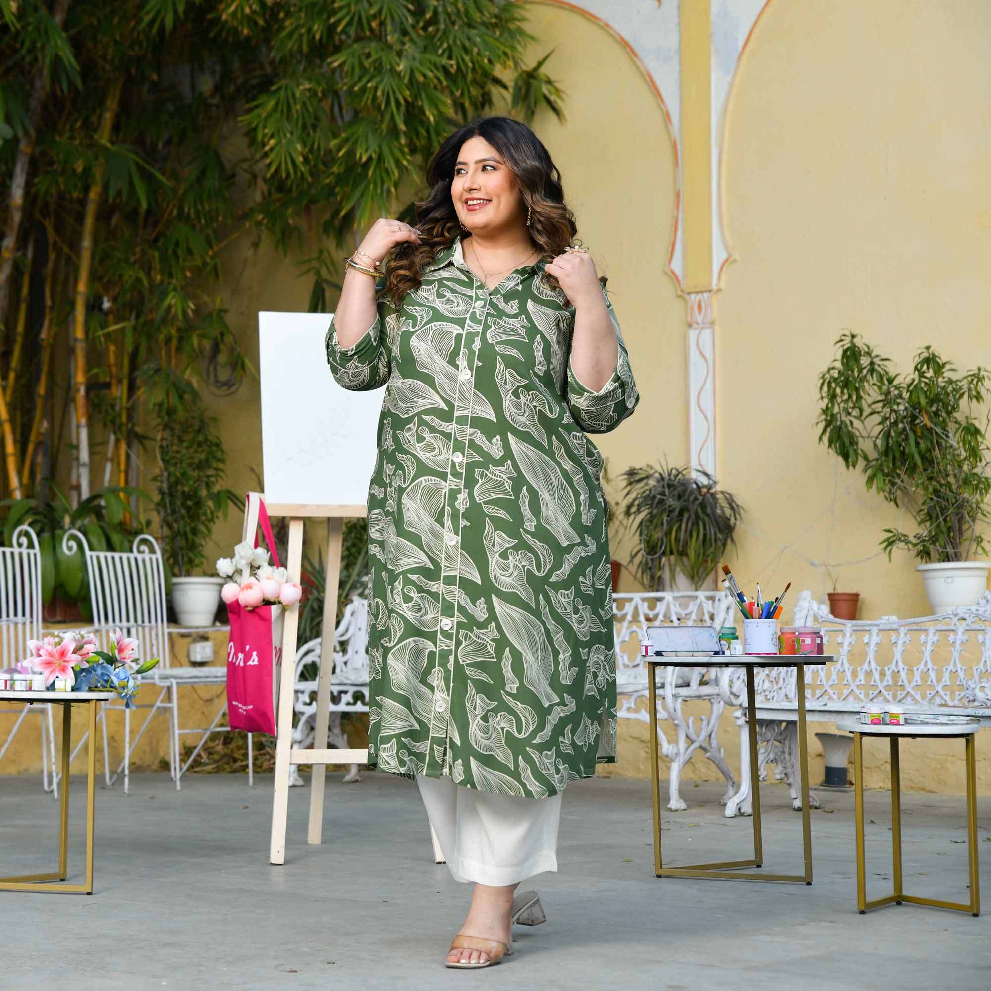 Saunf Sharbat- Green Floral Heavy GSM Rayon Cotton Kurta