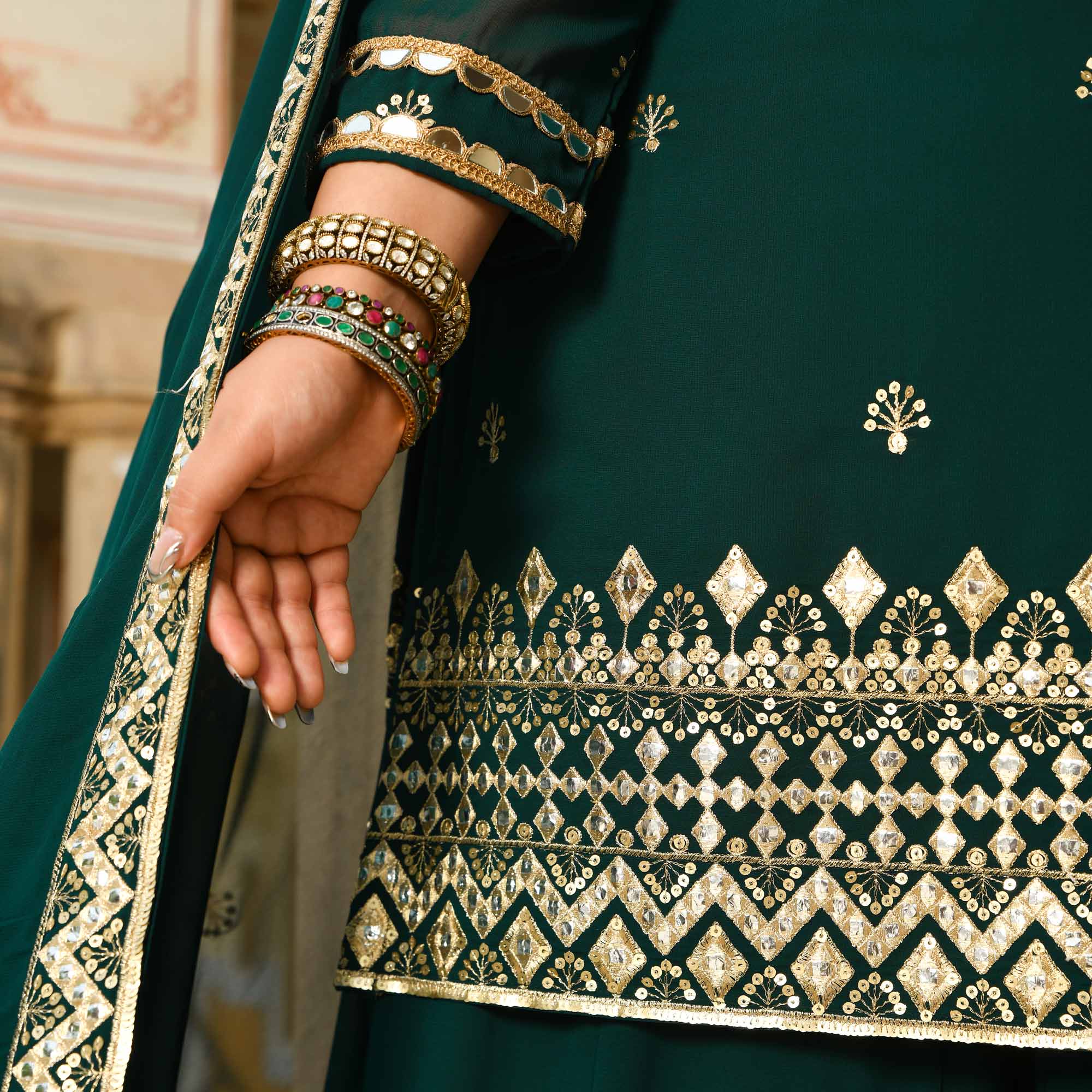 Rasmalai- Timber Green Embroidered Georgette Suit Set