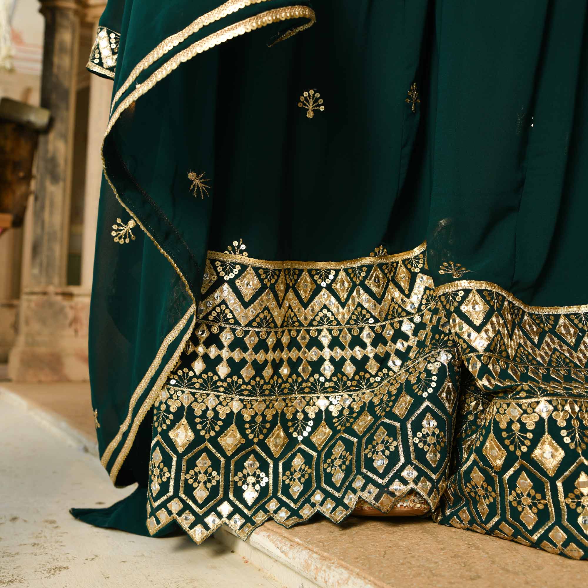 Rasmalai- Timber Green Embroidered Georgette Suit Set