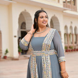 Grey Mirage Spectrum Embroidered Georgette Anarkali With Belt Media 