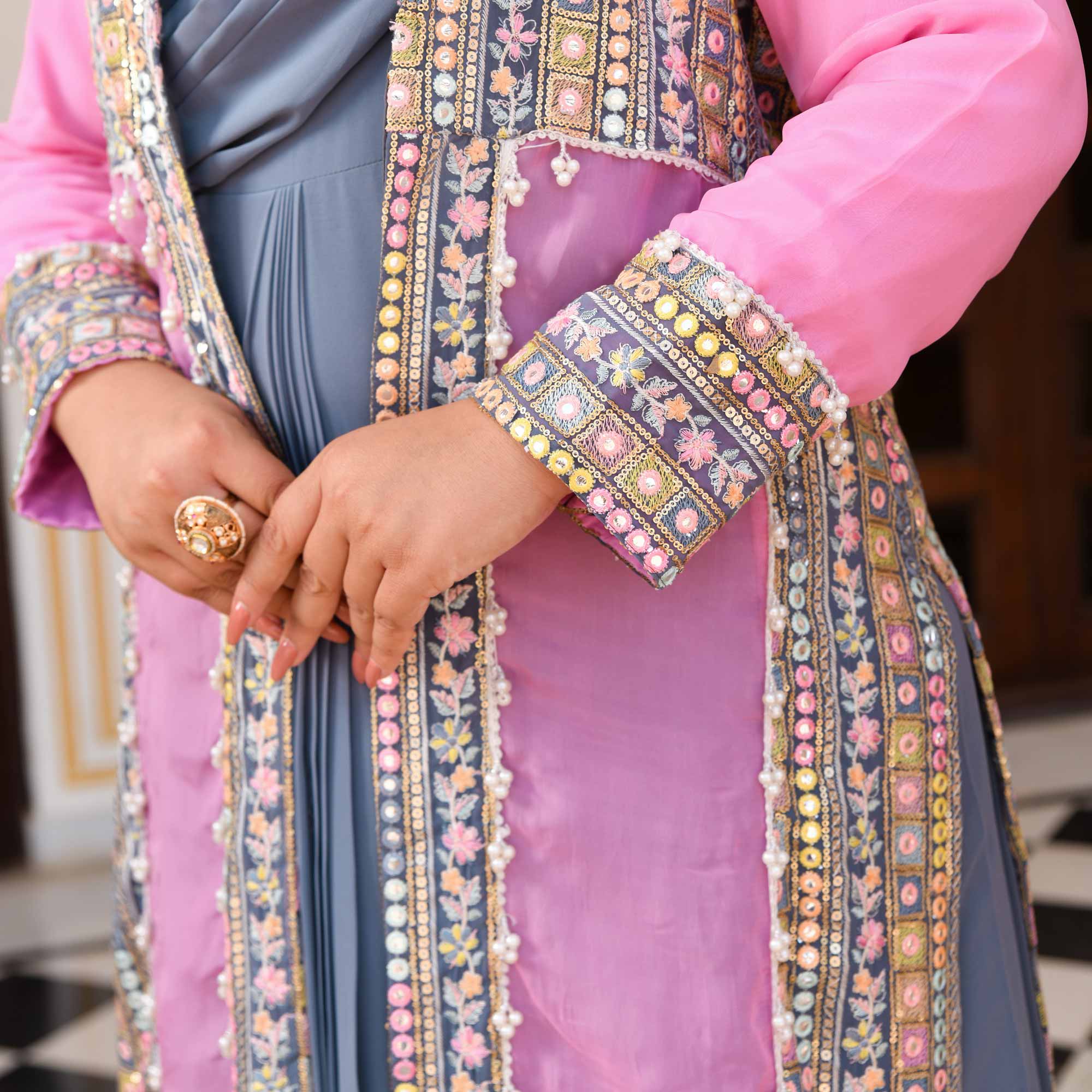 Matching blazer for pink saree deals