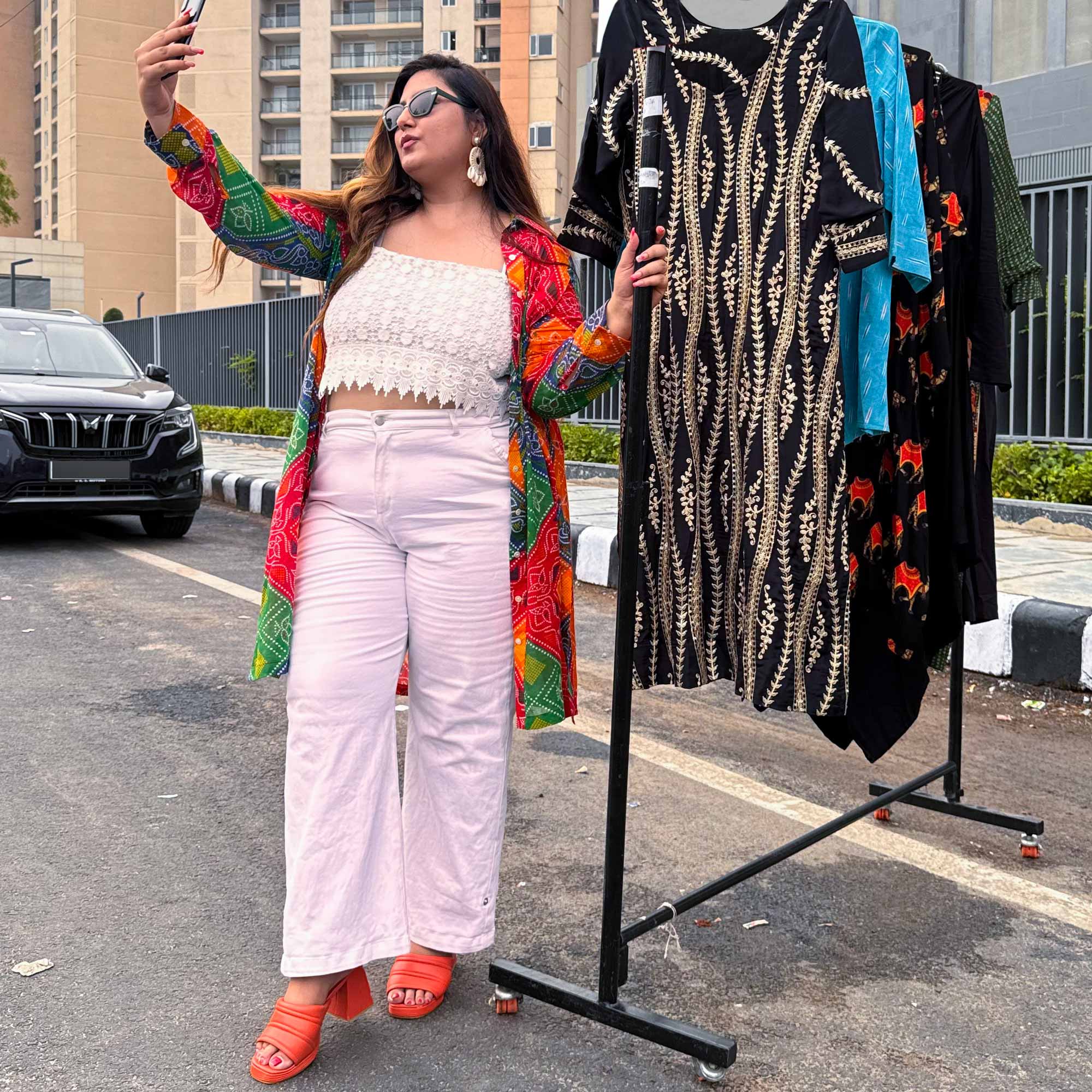 Blissful Bandhani Asymmetrical Button - down Shirt