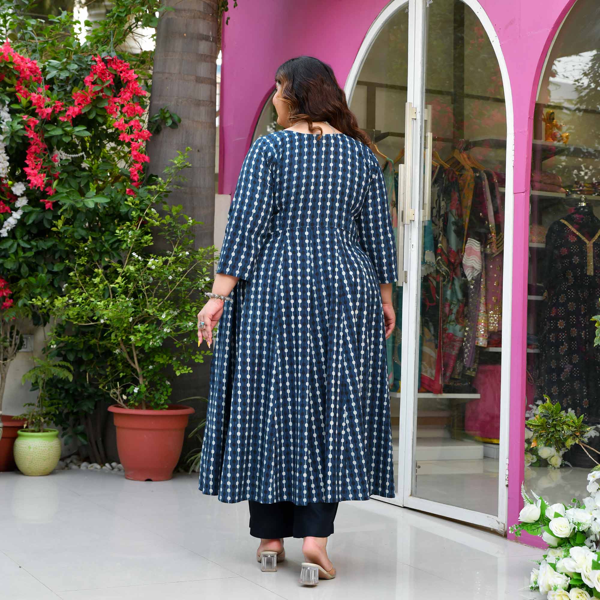 Seher- Indigo Dabu Handblock printed pure cotton Anarkali