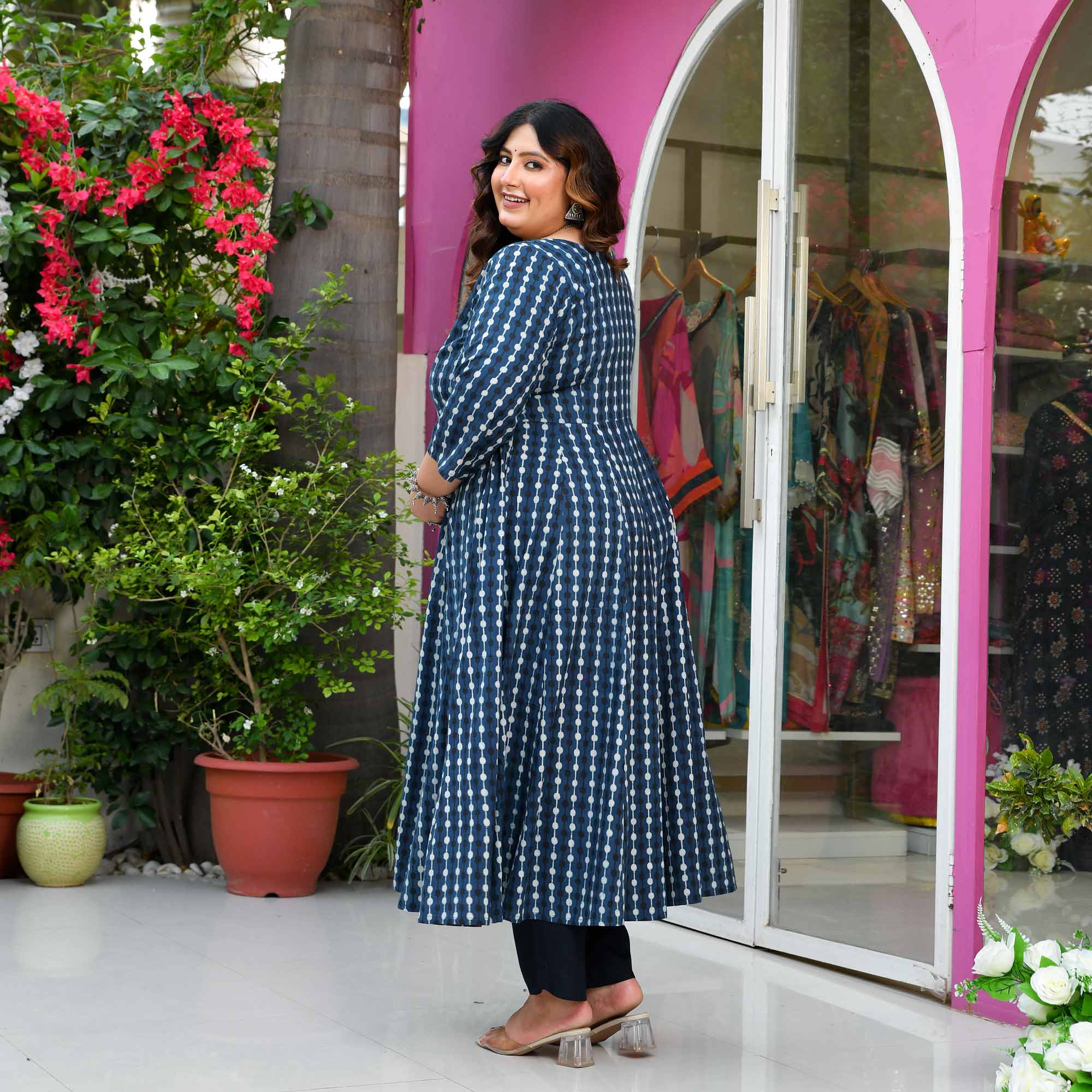 Seher- Indigo Dabu Handblock printed pure cotton Anarkali