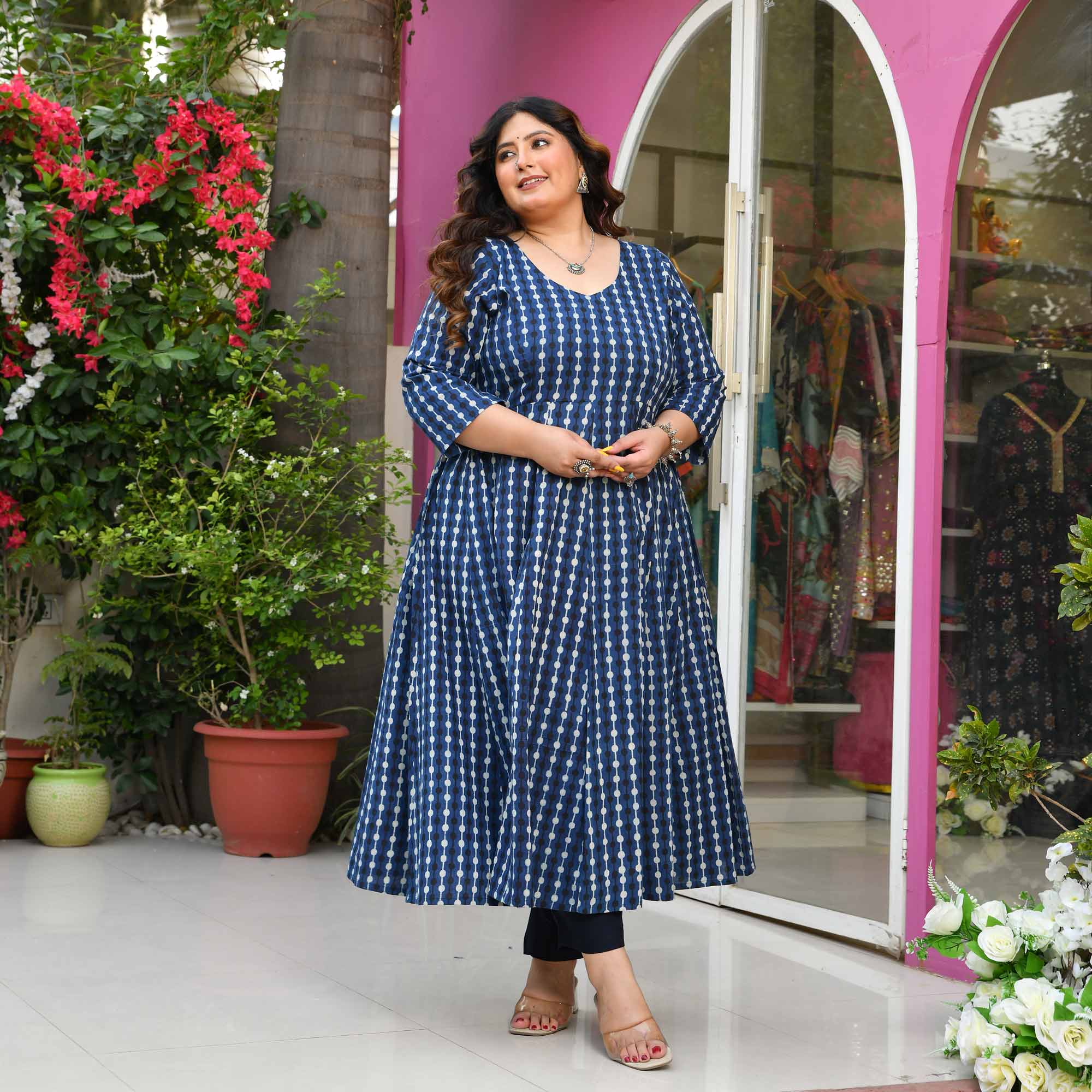 Seher- Indigo Dabu Handblock printed pure cotton Anarkali