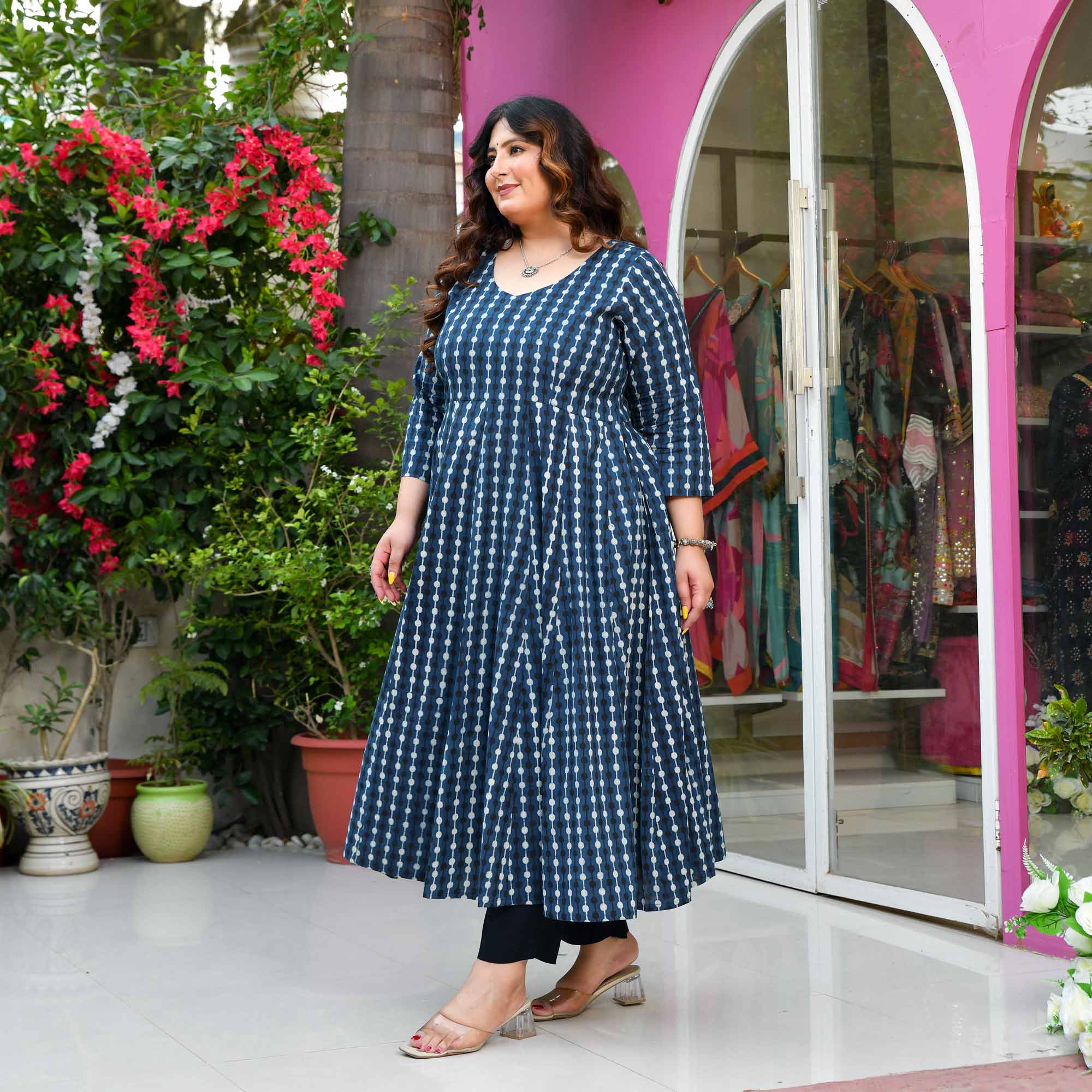 Seher- Indigo Dabu Handblock printed pure cotton Anarkali