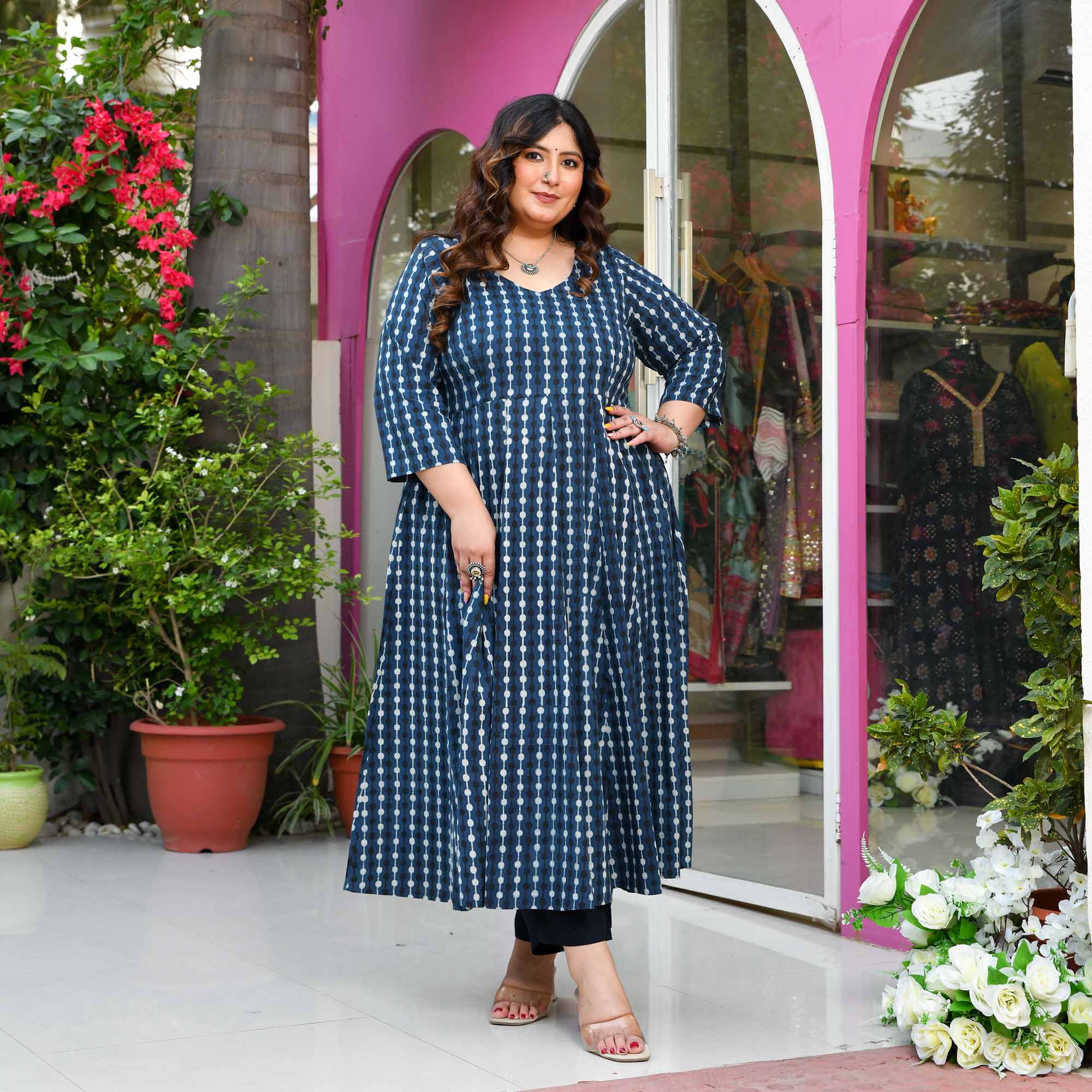 Seher- Indigo Dabu Handblock printed pure cotton Anarkali