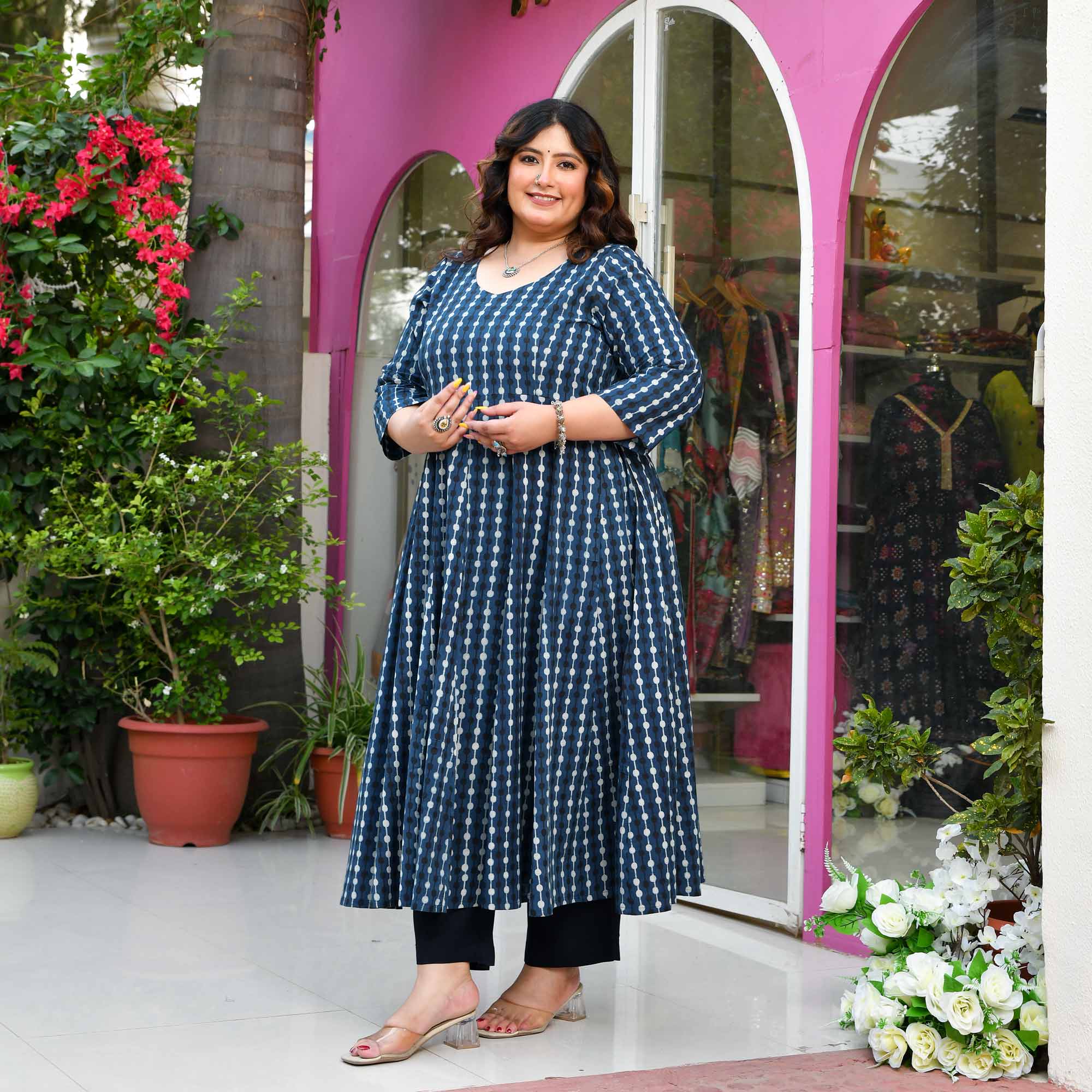 Seher- Indigo Dabu Handblock printed pure cotton Anarkali