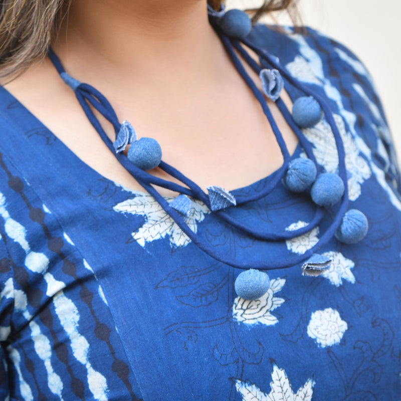 Indigo & Brick Chic Handblock Cotton Aline Dress