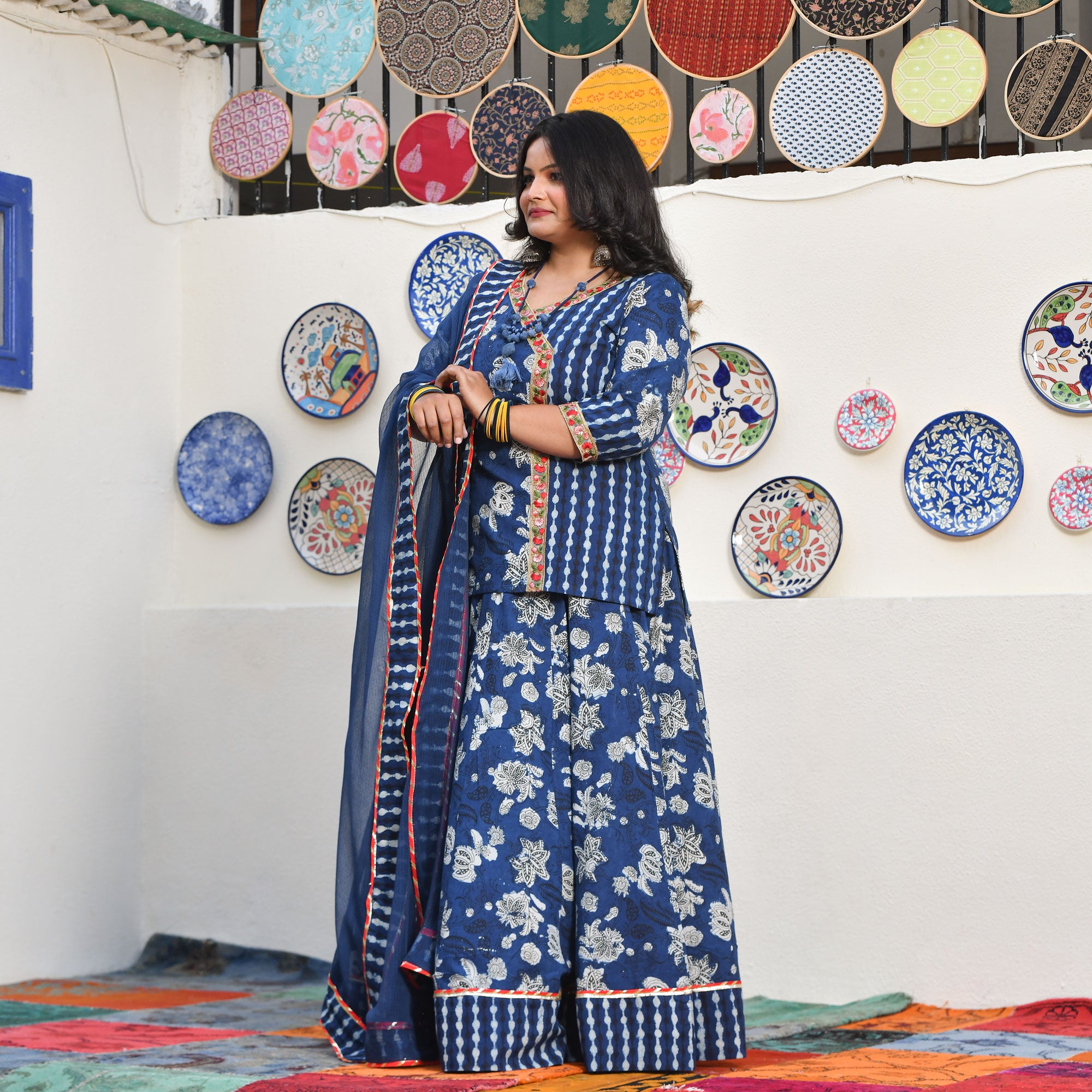 Shades of Indigo Handblock Cotton Lehenga Set