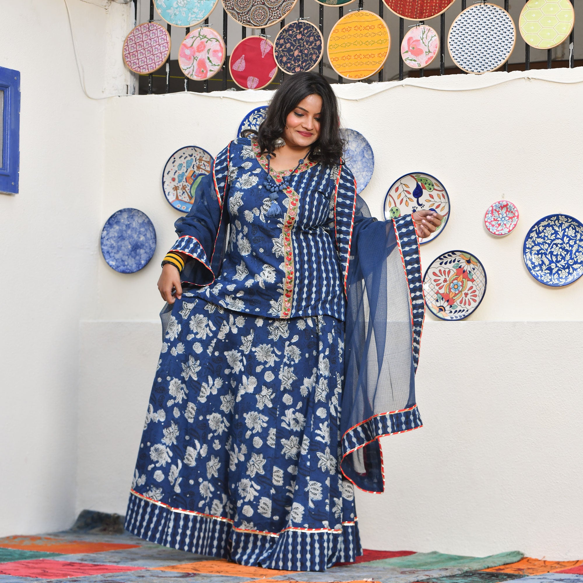 Shades of Indigo Handblock Cotton Lehenga Set