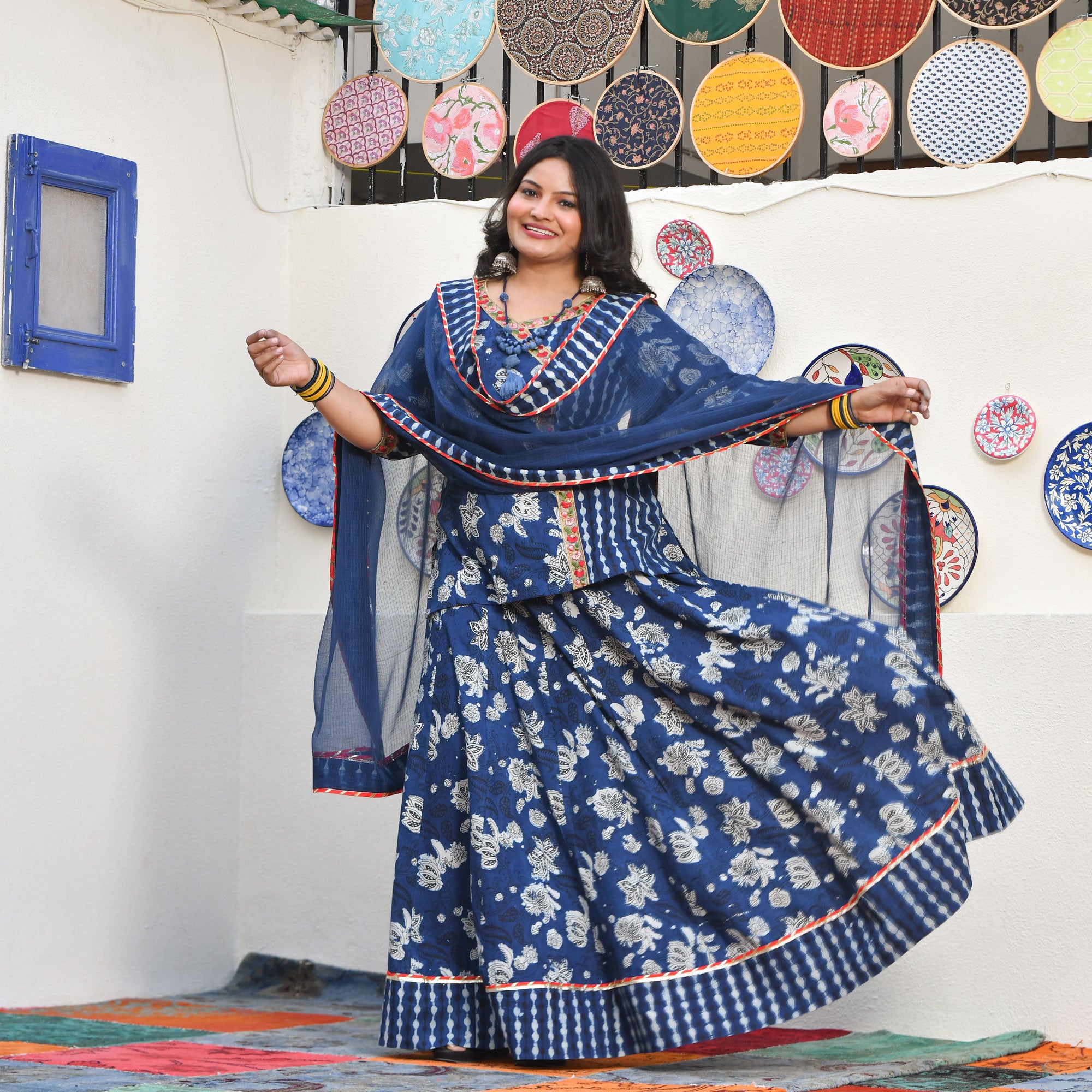 Shades of Indigo Handblock Cotton Lehenga Set