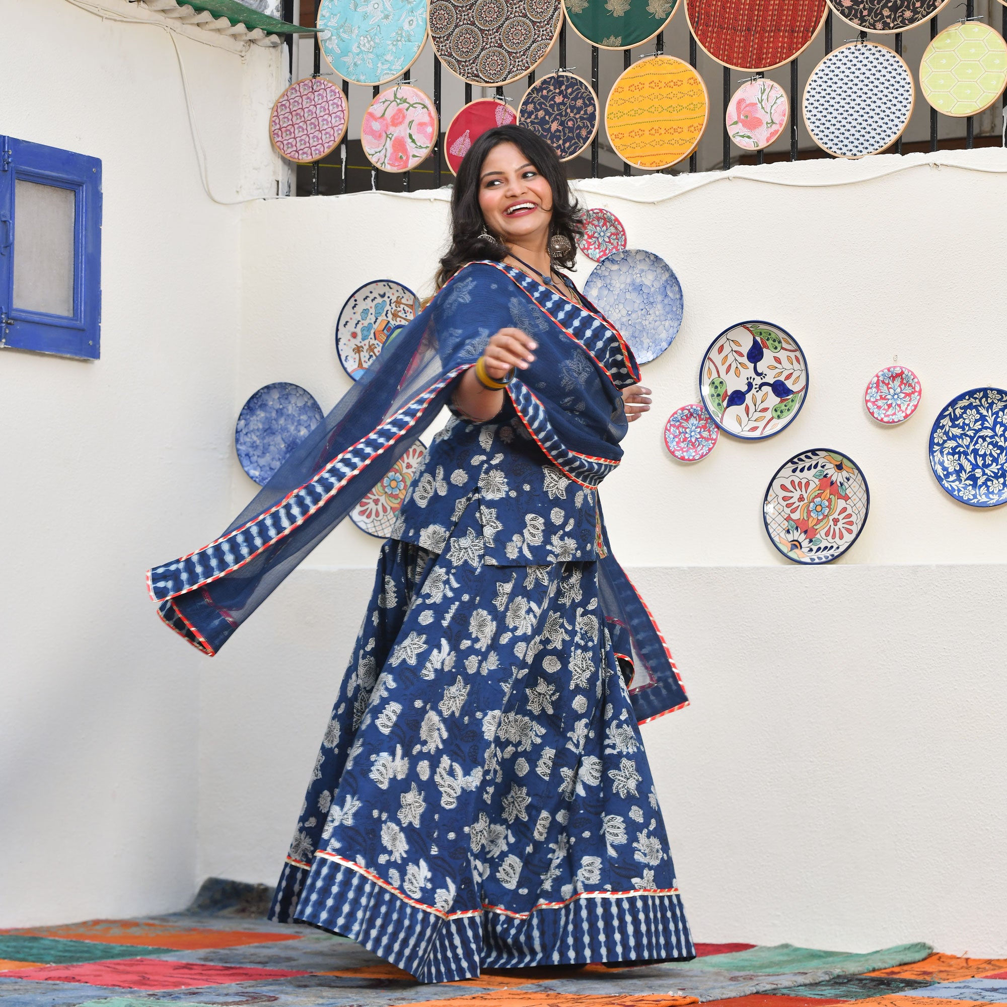 Shades of Indigo Handblock Cotton Lehenga Set