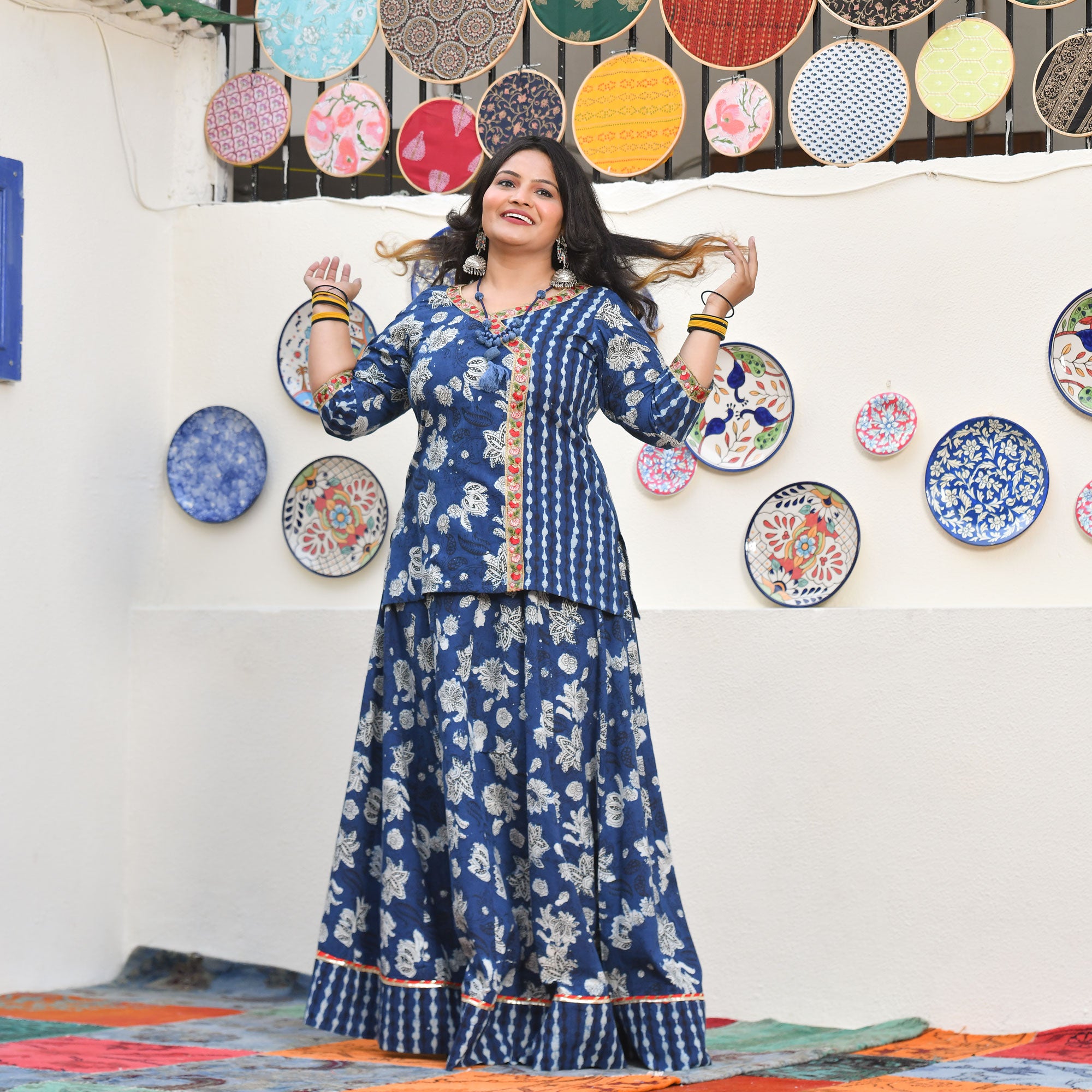 Shades of Indigo Handblock Cotton Lehenga Set