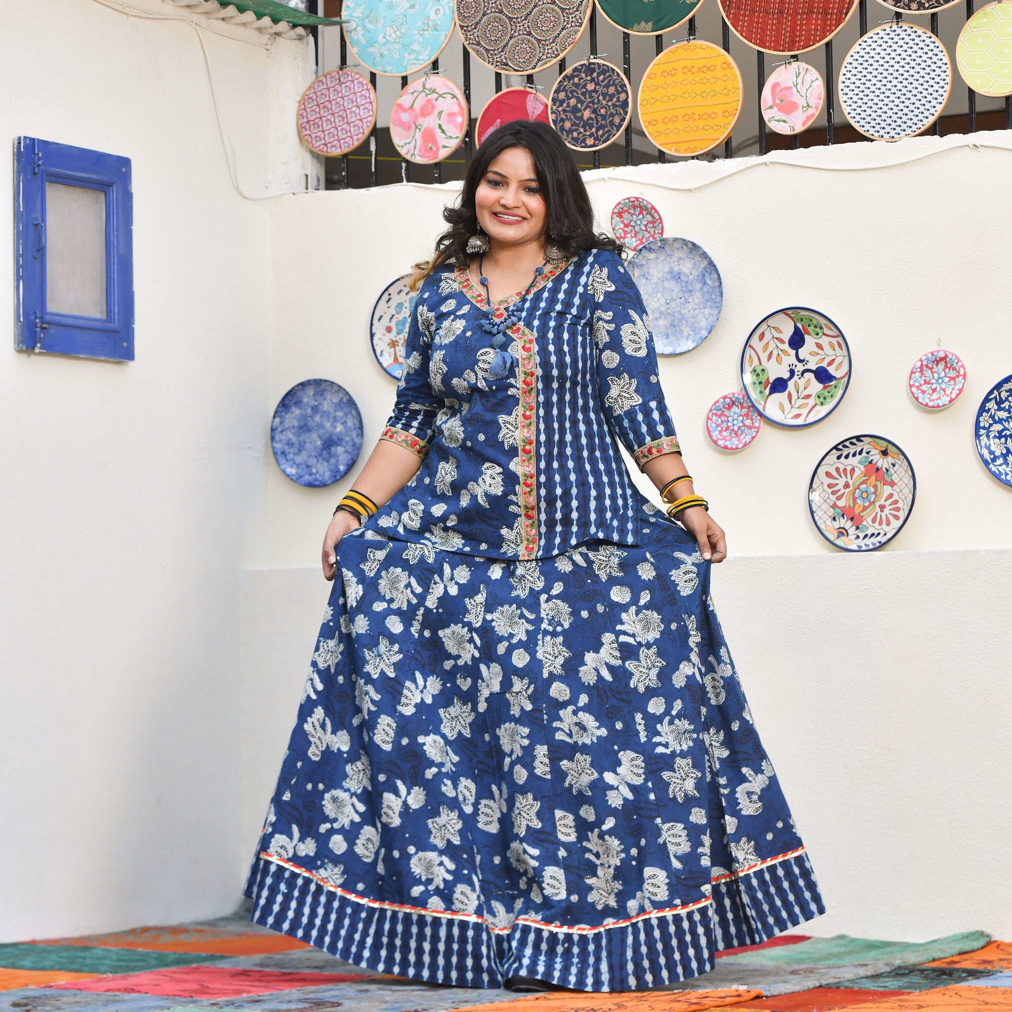 Shades of Indigo Handblock Cotton Lehenga Set