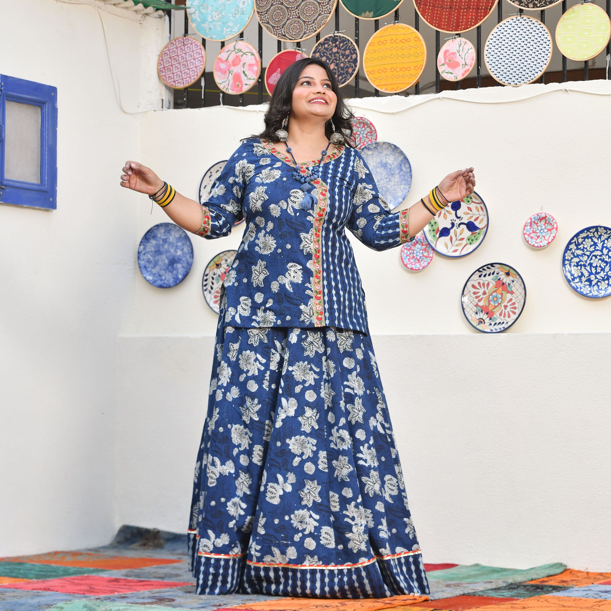 Shades of Indigo Handblock Cotton Lehenga Set