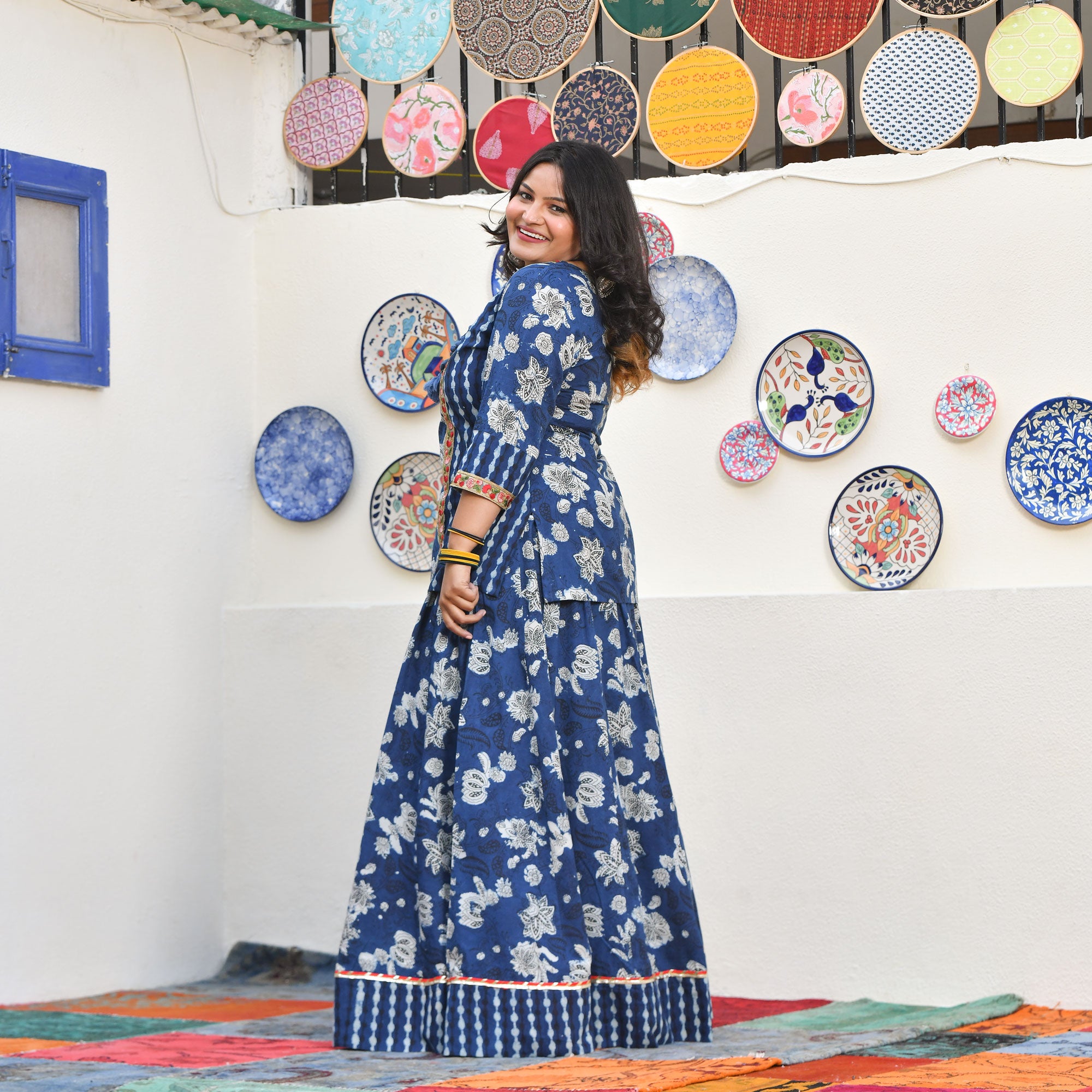 Shades of Indigo Handblock Cotton Lehenga Set