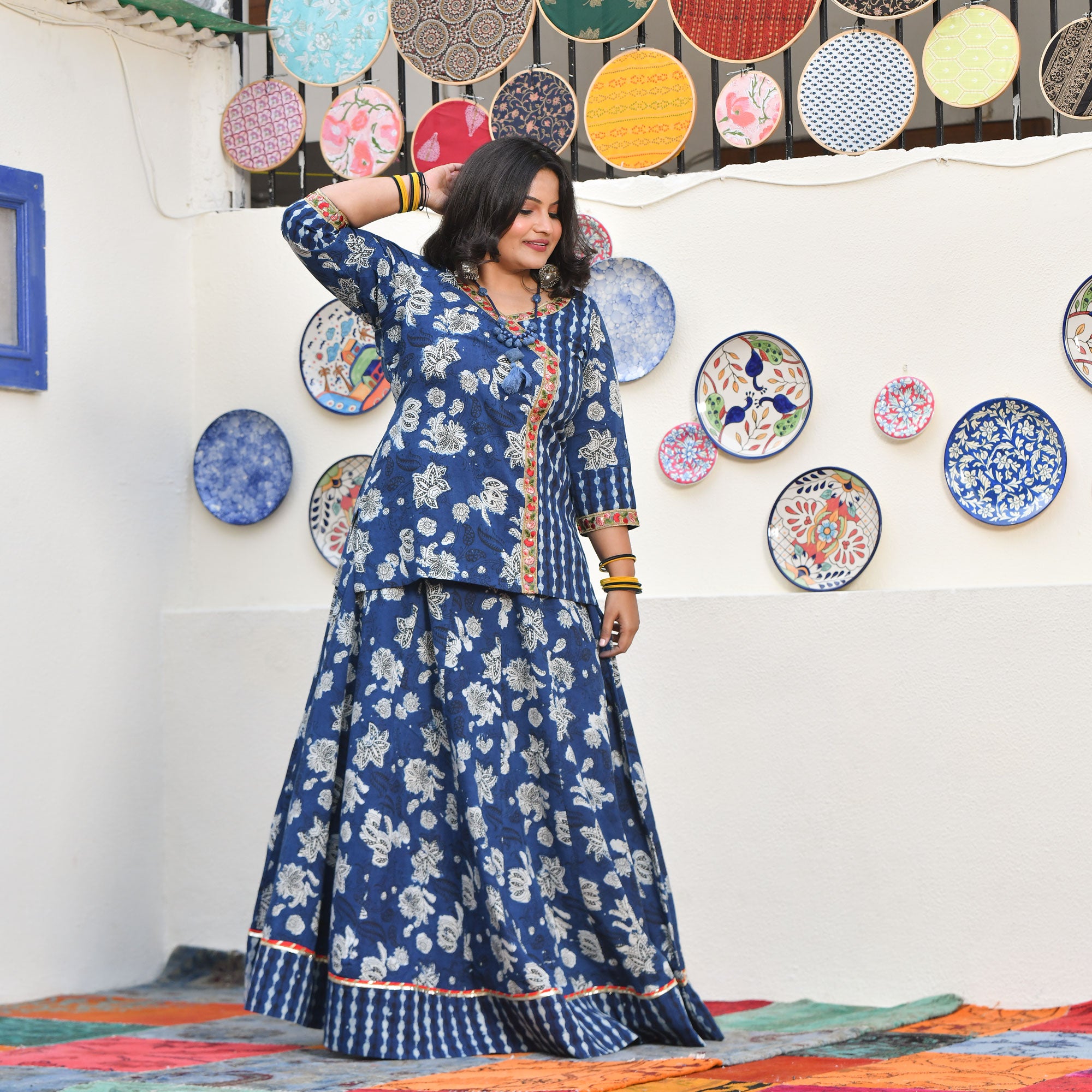 Shades of Indigo Handblock Cotton Lehenga Set