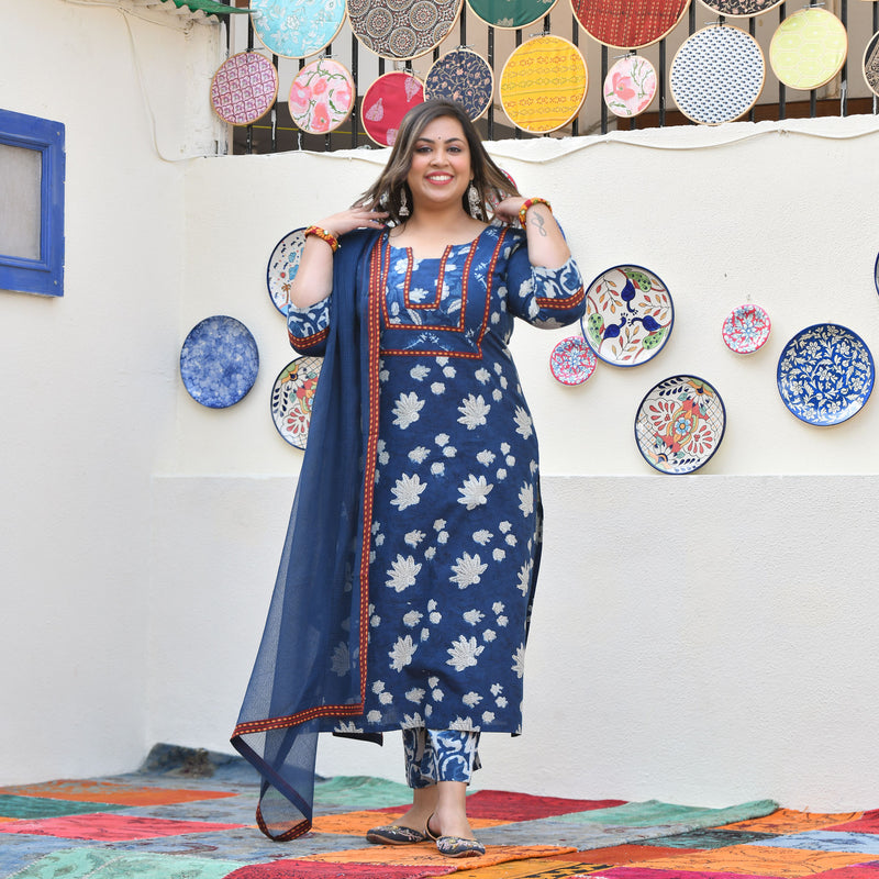 Vintage Nilgiri Floral Handblock Cotton Suit Set