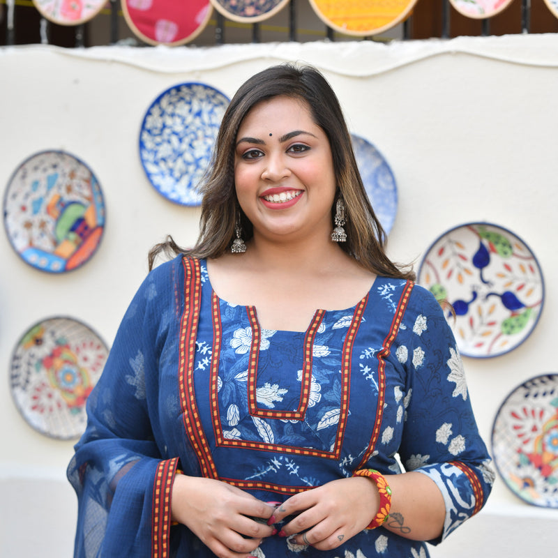 Vintage Nilgiri Floral Handblock Cotton Suit Set