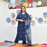 Tree of Indigo Handblock Chanderi Suit Set
