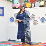 Tree of Indigo Handblock Chanderi Suit Set