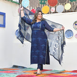 Tree of Indigo Handblock Chanderi Suit Set