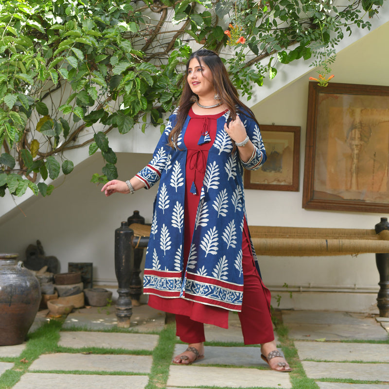 Maroon & Indigo Pinecone Cape Co-ord Set