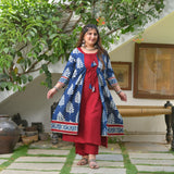 Maroon & Indigo Pinecone Cape Co-ord Set