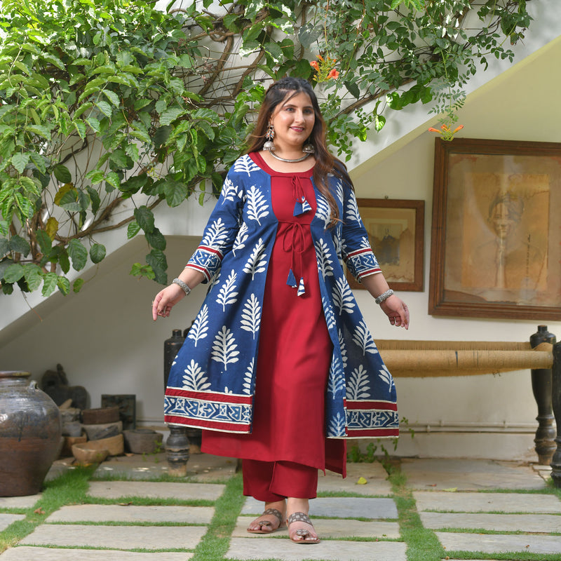 Maroon & Indigo Pinecone Cape Co-ord Set