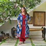 Maroon & Indigo Pinecone Cape Co-ord Set