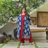 Maroon & Indigo Pinecone Cape Co-ord Set